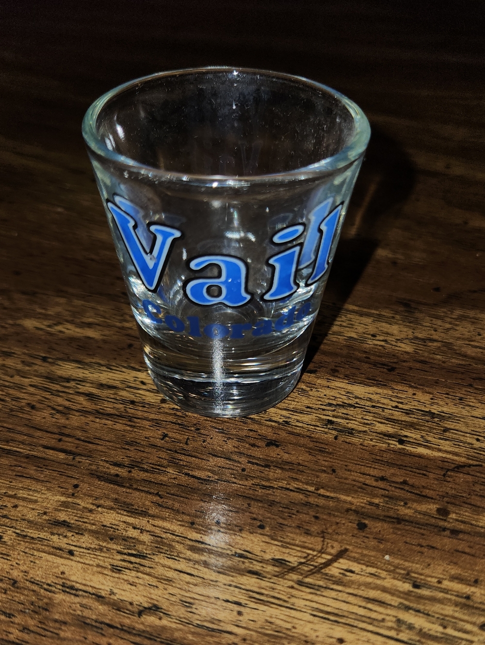 Vail Colorado Blue Lettering Shot Glass